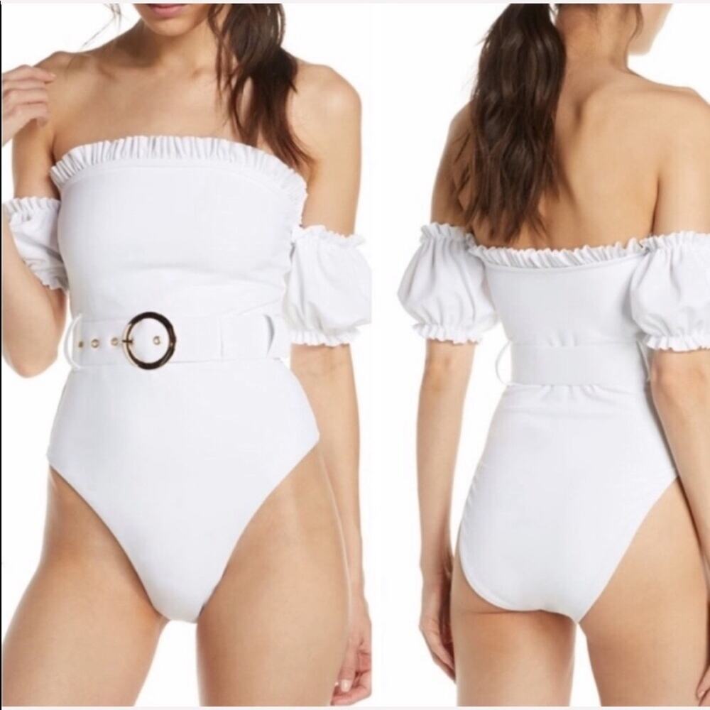 Something Navy one piece off shoulder swimsuit